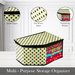 Kuber Industries Blouse Cover | Clothes Storage Bag | Zipper Wardrobe Organizers | Non-Woven Clothes Organiser | Side Transparent Blouse Organizer | Dot-Design | Pack of 6 | Cream