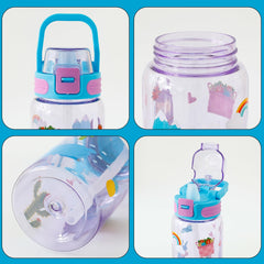 Kuber Industries Pack of 6 Kids Water Bottle With Straw |Sipper Water Bottle For Kids Boys Girls| Water Bottle with Locking Flip Lid | 650 ml | Blue | SYZ-7782B
