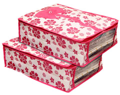 Heart Home Flower Printed Foldable Non-Woven Shirt T-shirt Trousers Jeans Organizer With Clear Window- Pack of 2 (Pink) -HS43HEARTH26186
