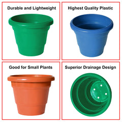 Kuber Industries Solid 2 Layered Plastic Flower Pot|Gamla for Home Decor,Nursery,Balcony,Garden,6"x5",Pack of 3 (Orange & Green & Blue)