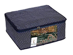 Heart Home Cotton 4 Pcs Hathkadi Print Saree Cover (Dark Blue & Purple) CTHH11380