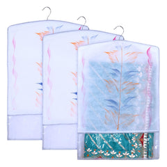 Heart Home Hanging Saree Cover | Brush Painting Pattern Saree Cover | Non-Woven Saree Covers for Home | Saree Cover with Small Transparent view | Pack of 3 | Gray