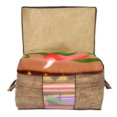 Heart Home Wooden Design Non-Woven Underbed, Strorage Organizer With Transparent Window- Pack of 3 (Brown)-44HH0510