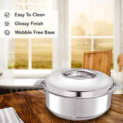 Kuber Industries Stainless Steel Casserole/Chapati Box|2000 ML Chapati Box with Easy Lock Mechanism|Garam Puri & Roti Hot Box|Double Walled Heat Retention for Upto 8 hrs|Heavy Duty Gauge (Pack of 6)