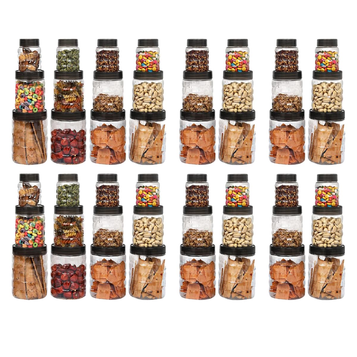 Kuber Industries Set of 12 Plastic Container Set | 1000ml, 500ml, 200ml I PET, Food Grade Plastic, 100% BPA Free | Airtight Container Set for Kitchen Storage |Small to Large, Transparent (Pack Of 4)
