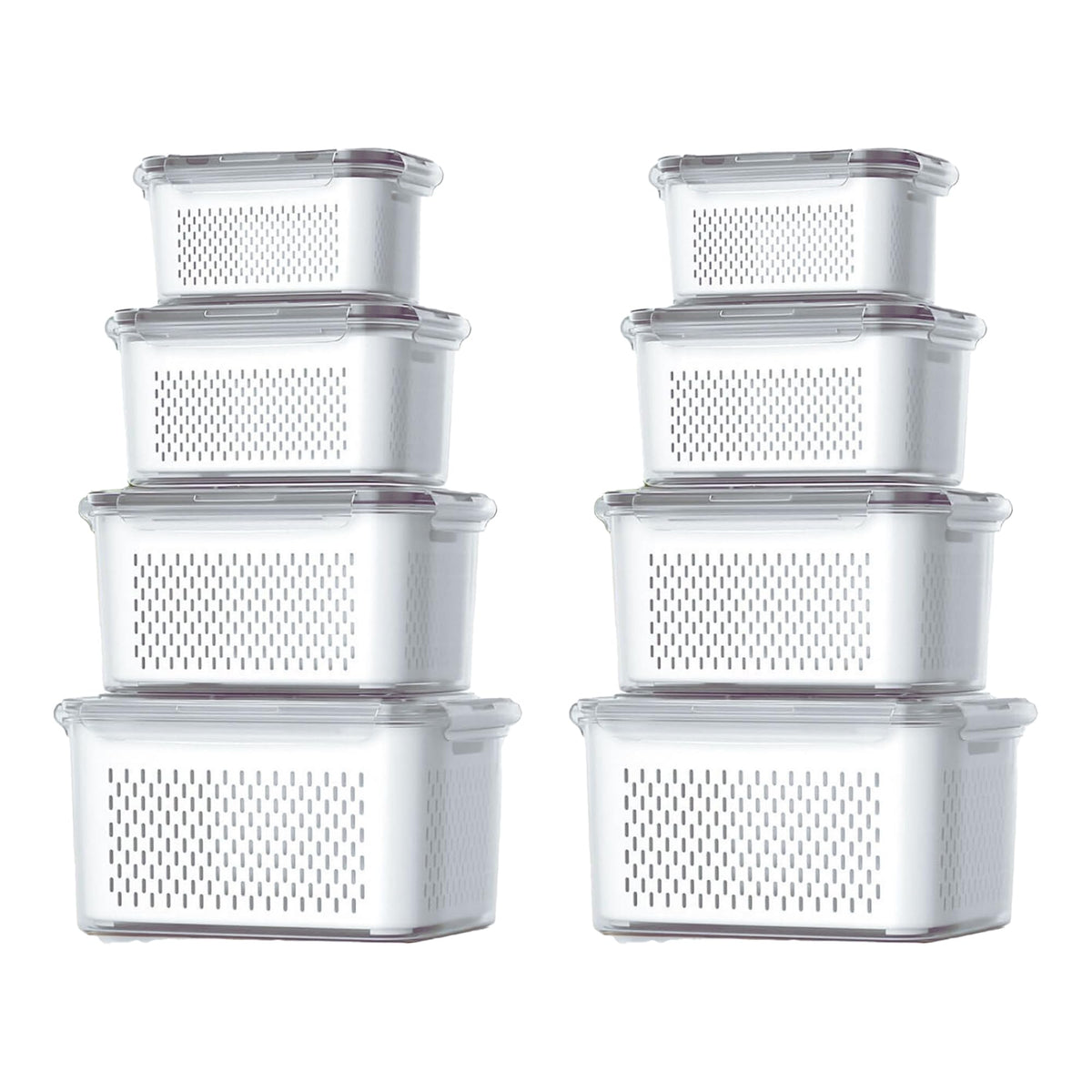 Kuber Industries 8 Pcs Food Containers | Storage Box for Fridge | Vegetable Fruit Boxes | Refrigerator Storage Box | Containers With Lid | Handheld Strainer Basket | HXP00740 | Transparent |Pack of 2