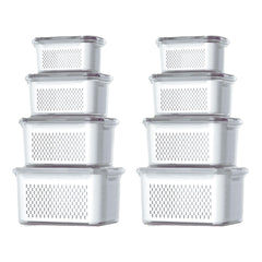 Kuber Industries 8 Pcs Food Containers | Storage Box for Fridge | Vegetable Fruit Boxes | Refrigerator Storage Box | Containers With Lid | Handheld Strainer Basket | HXP00740 | Transparent |Pack of 2