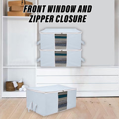 Heart Home Underbed Storage Bag | Clothes Storage Organizer | Blanket Cover with Clear Window | Zipper Closure & Handle Cloth Organizer | Plain White Border | Large | Pack of 3 | Gray