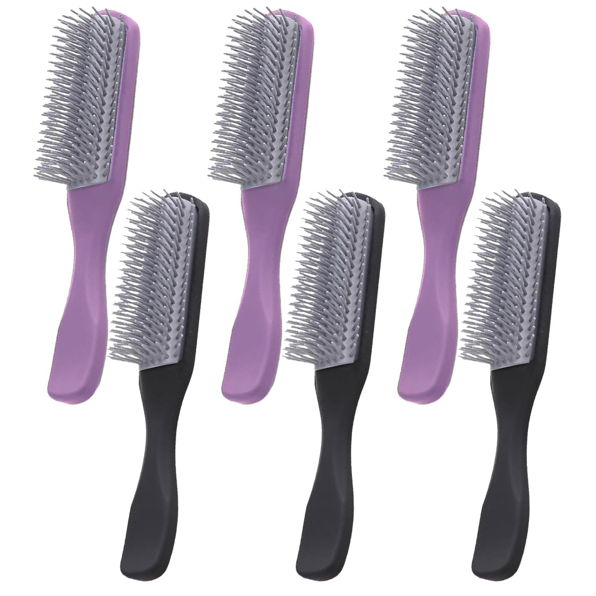 Kuber Industries Hair Brush | Flexible Bristles Brush | Hair Brush with Paddle | Straightens & Detangles Hair Brush | Suitable For All Hair Types | Hair Brush Styling Hair | Set of 6 | Black & Purple