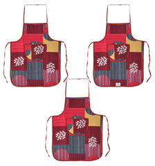 Heart Home Leaf Printed Apron with 1Front Pocket, Pack of 3 (Pink)