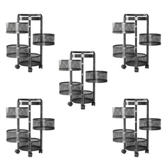 Kuber Industries 4-Layer Kitchen Trolley | 360° Rotating Storage Rack | Round Storage Rack with Wheels | Fruit and Vegetable Storage for Kitchen | Pack of 5 | (Black)