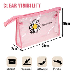 Heart Home Toiletry Pouch | Cosmetic Makeup Pouch | Vanity Pouch for Woman | Makeup Accessories Pouch | Transparent Net Pouch | Sunflower-Cosmetic Pouch | Pink