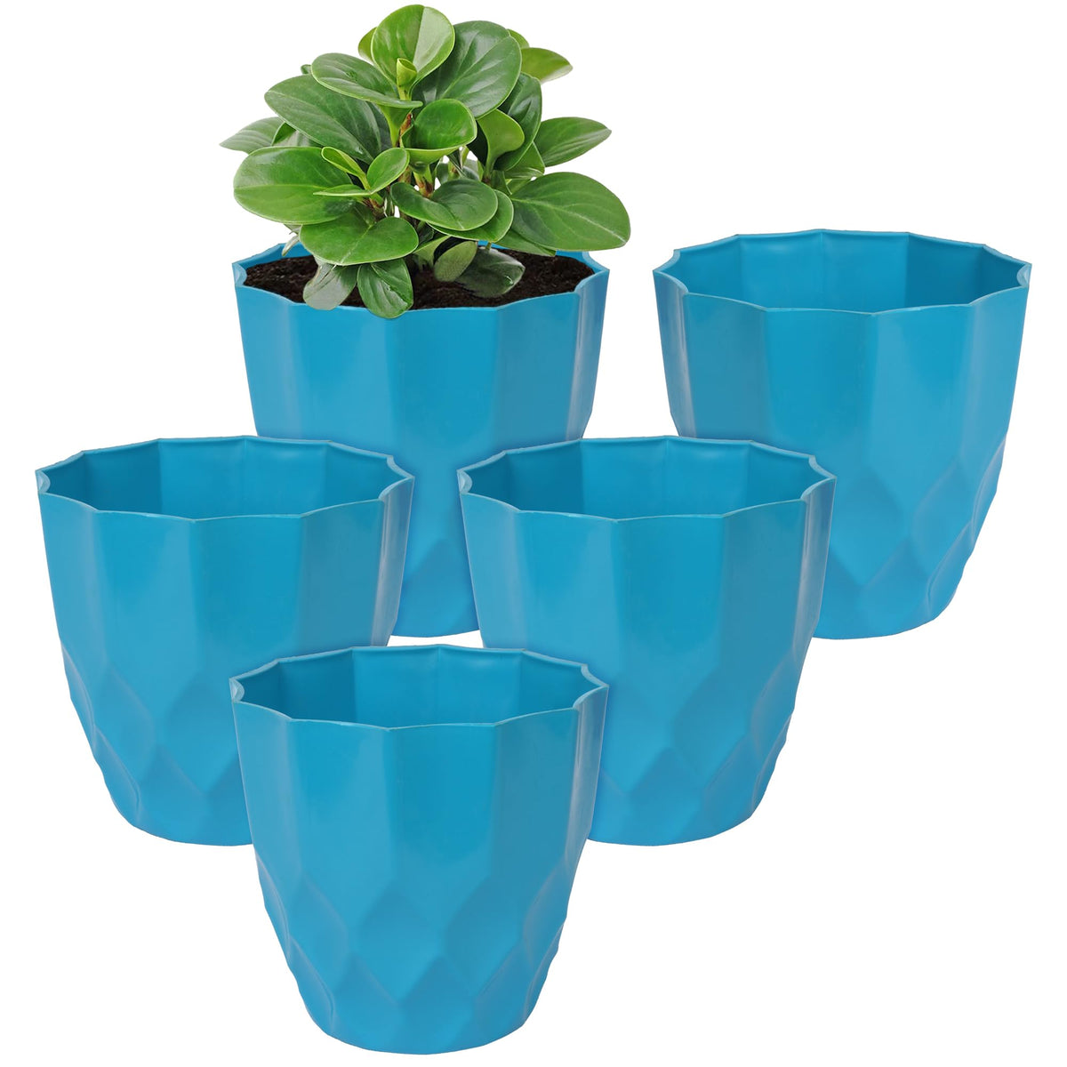 Kuber Industries Flower Pot | Flower Planter Pots for Indoor | Flower Pots for Outdoor | Pot for Garden & Balcony Flowering | Flower Plants Pot | Barfi Flower Pot | 6 Inch | Pack of 5 | Blue