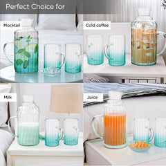 Urbane Home Borosilicate Glass Water Jug with Lid (1200ml) & 2 Cups (280ml) | Glass Jug for Water, Juice, Coffee, Iced Tea | Gift Items | Kitchen Accessories Items