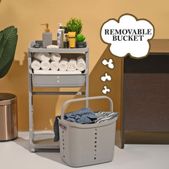 Kuber Industries Pack of 4 Multipurpose 2-Tier Laundry Basket | With Top handles | Toy Bucket | Easy to Use |MC2018-32 | Grey