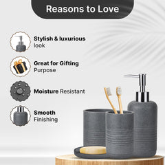 Urbane Home Premium 4-Piece Bathroom Accessories Set | Soap Dish | Liquid Soap Dispenser (300ml) | Tumbler | Brush Holder | Moisture Resistant | Scratch Proof | Grey