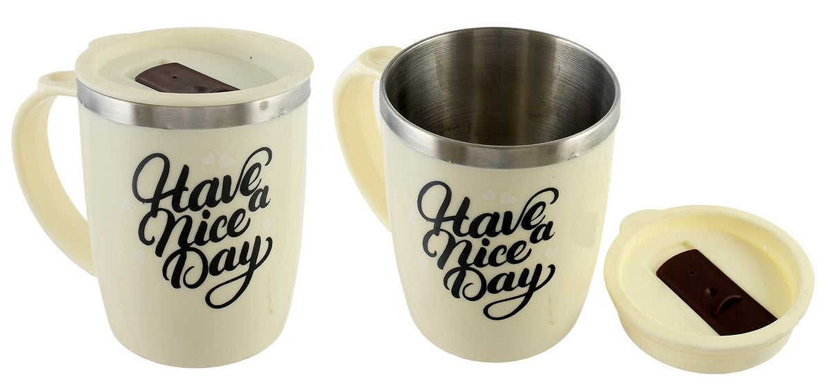 Kuber Industries Insulated BPA Free Plastic Coffee Mug with Lid, Pack of 2 (Grey)