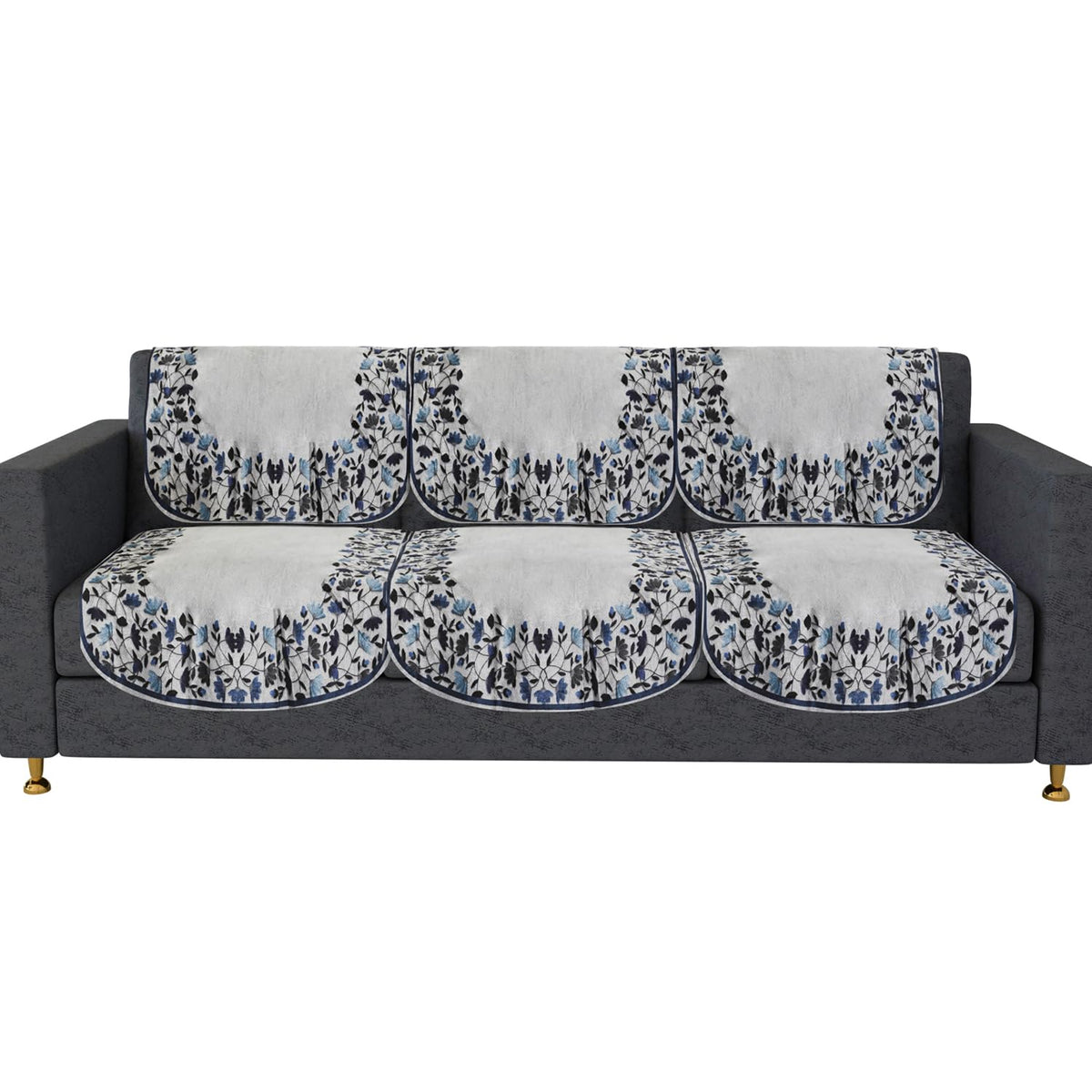 Heart Home Sofa Cover | 3 Seater Sofa Slip Cover Set | Blue Digital Leaf Sofa Cover | Velvet Couch Cover | Sofa Slipcover Set | Sofa Cover for Living Room | Gray