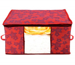Kuber Industries Metalic Printed 2 Piece Non Woven Fabric Underbed Storage Bag,Cloth Organiser,Blanket Cover with Transparent Window, Brown & Red -CTKTC41054
