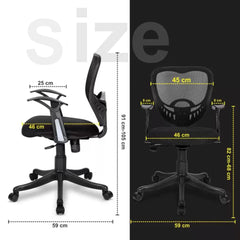 Kuber Industries Ergonomic Revolving Office Chairs for Work From Home | Comes with Manual Height Adjustable, Armrest & Lumbar Support | Comfy Study Chair for Students with Wheels | Black & Grey Seat