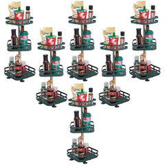 Kuber Industries 3-Layer Rotating Spice Rack|Square Shelf For Cabinet Countertop|360-Degree Rotable Kitchen Trolley|Fruit Basket Pack of 6 (Dark Green)