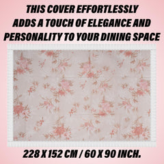 Heart Home Dining Table Cover | Heavy PVC Table Cloth Cover | 6 Seater Table Cloth | Red Flower Table Cover | Table Protector | Table Cover for Dining Table | 60x90 Inch | DTC | Cream