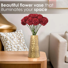 Kuber Industries (Set of 2) Metal Flower Vase Stand for Living Room Corner - Show Pieces for Dining Table - Cone Shaped Vase for Plants Decoration (Gold)