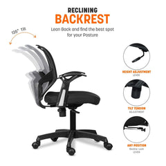 Kuber Industries Ergonomic Revolving Office Chairs for Work from Home | Comes with Manual Height Adjustable, Armrest & 2D Lumbar Support | Comfy Study Chair for Students with Wheels | Black
