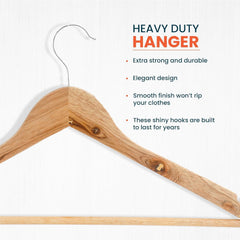 Kuber IndustriesWooden Cloth Hanger Set of 25 With Chromed Plated Steel Hook|Natural|