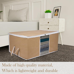 Heart Home Underbed Storage Bag | Clothes Storage Organizer | Blanket Cover with Clear Window | Zipper Closure & Handle Cloth Organizer | Plain White Border | Large | Pack of 3 | Brown