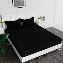 Kuber Industries Double Bedsheet with 2 Pillow Covers | 144 TC Glace Cotton Bedsheet | Satin Striped Bedsheet for Home | Hotel | Bedroom | 90x100 Inch | Black