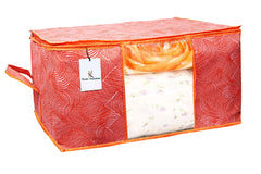 Kuber Industries Leheriya Design Underbed Storage Bag, Storage Organiser, Blanket Cover Set of 3 - Orange, Extra Large Size - CTKTC15218