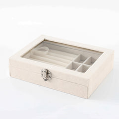 Kuber Industries Pack of 4 Velvet Jewelry Box Organizer | Jewelry Storage Box | Jewelry Organizer | Showcase Holder Dresser Organizer for Earring Necklace Bracelet Ring |YXX-019 | White