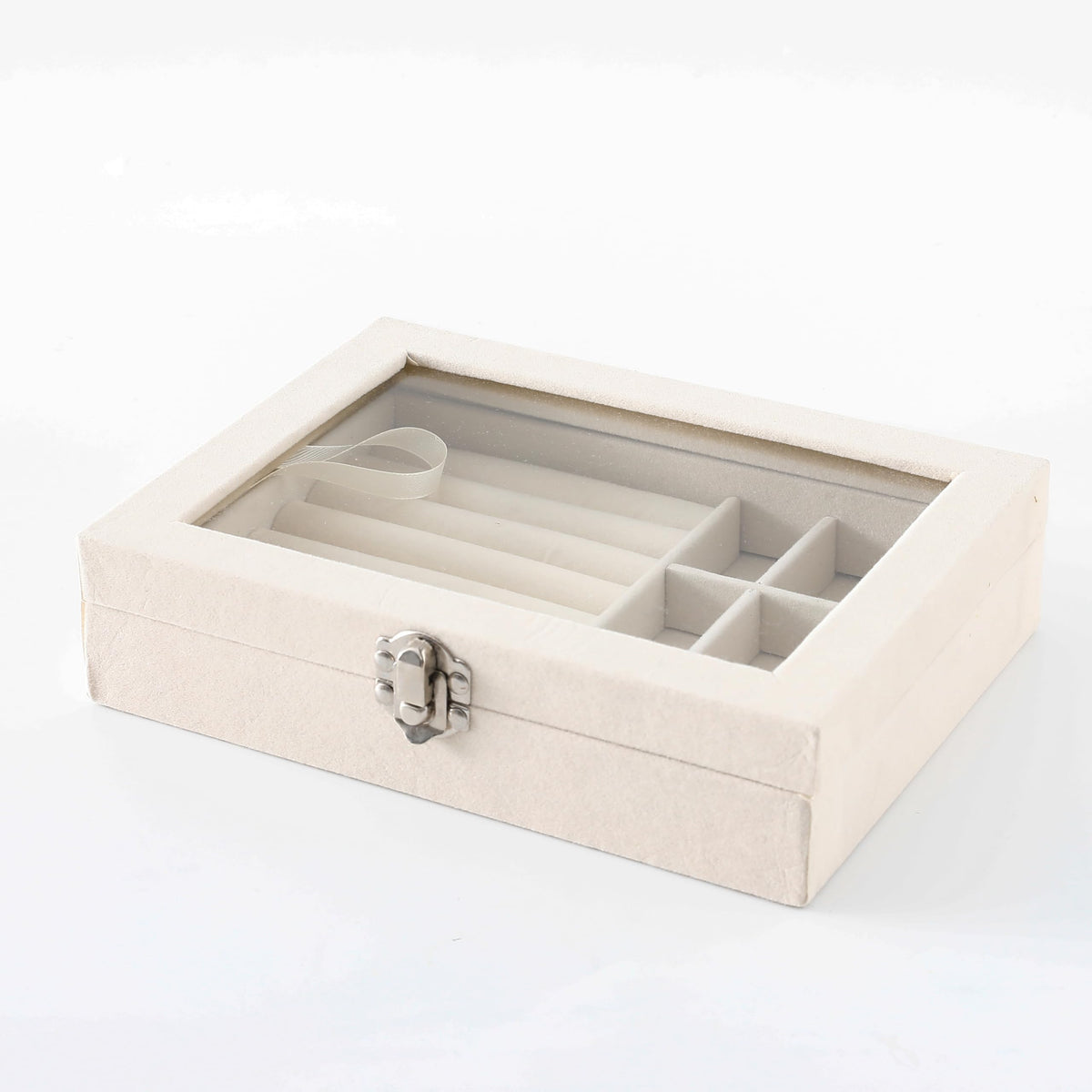 Kuber Industries Pack of 3 Velvet Jewelry Box Organizer | Jewelry Storage Box | Jewelry Organizer | Showcase Holder Dresser Organizer for Earring Necklace Bracelet Ring |YXX-019 | White