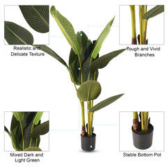 Heart Home Banana Leaf Artificial Plant | 117 CM Tree with Flexible Trunks | 8 Leaves Greenery Plant with Pot | Plant for Home Decor | Plastic | FH-M1208 | Green