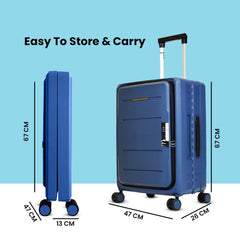 Kuber Industries 24inch Lightweight Collapsible Cabin Trolley Bags with 360 Degree Wheels | Expandable Carry-On Cabin Luggage Suitcase | Lock Foldable Bag for Travel | USHA24N-Navy Blue