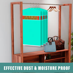 Heart Home Hanging Saree Cover | Non-Woven Plain Hanging Saree Bag | Clothes Saree Stoarge Organizer | Small Transparent View Hanging Saree Cover | Pack of 3 | Green