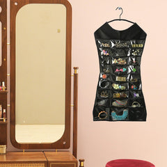 Kuber Industries Hanging Organizer | Non-Woven Hanger | Jewellery Organizer | Double Sided Hanger | 27 Pockets & 14 Hook Hanger | Cosmetic Wall Hanging Organizer | Black