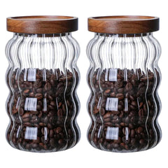 Urbane Home Borosilicate Glass Jar with Acacia Lid | Kitchen Organizer Items & Storage | Multi-utility, Leakproof, Airtight Storage Jar for Cookies, Snacks, Tea, Coffee, Sugar | Set of 2 (750ml)