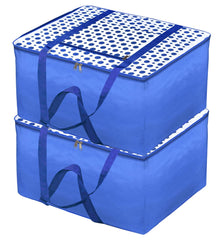 Kuber Industries Dot Printed Large Size Moisture Proof Wardrobe Organizer Storage Bag For Clothes With Zipper Closure and Handle- Pack of 2 (Blue & White)-HS43KUBMART26711