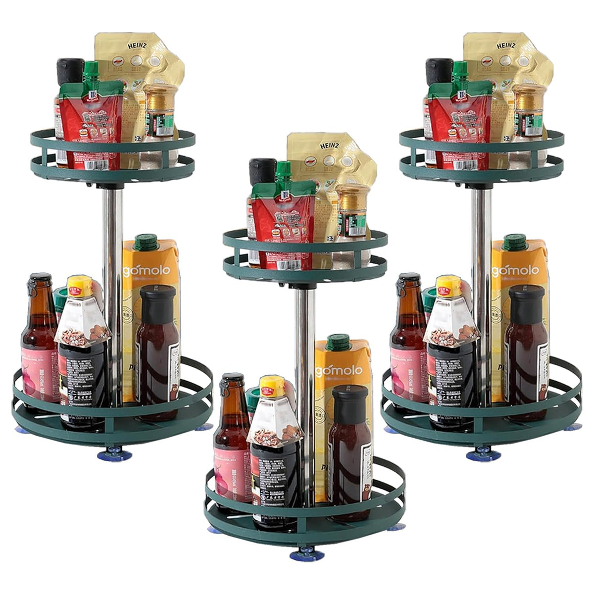 Kuber Industries 2-Layer Rotating Spice Rack|Circular Shelf For Cabinet Countertop|360-Degree Rotable Kitchen Trolley|Fruit Basket Pack of 3 (Dark Green)