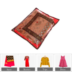 Heart Home Saree Cover | Zipper Closure Single Packing Saree Bag | Clothes Saree Stoarge Organizer | Wardrobe Organizer with Handle | Transparent View Packing Saree Cover | Pack of 9 | Brown