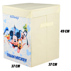 Kuber Industries Disney Team Toy Storage Box | Laundry Basket for Toys | Folding Laundry Basket | Clothes Hamper with Lid & Handles | Storage Basket for Bathroom | 60 LTR | Cream