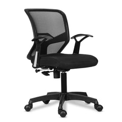 Kuber Industries Ergonomic Revolving Office Chairs for Work from Home | Comes with Manual Height Adjustable, Armrest & 2D Lumbar Support | Comfy Study Chair for Students with Wheels | Black