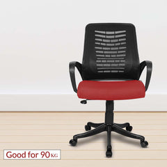 Kuber Industries Ergonomic Revolving Office Chairs for Work From Home | Comes with Manual Height Adjustable, Armrest Support | Comfy Study Chair for Students with Wheels | Black & Red Seat
