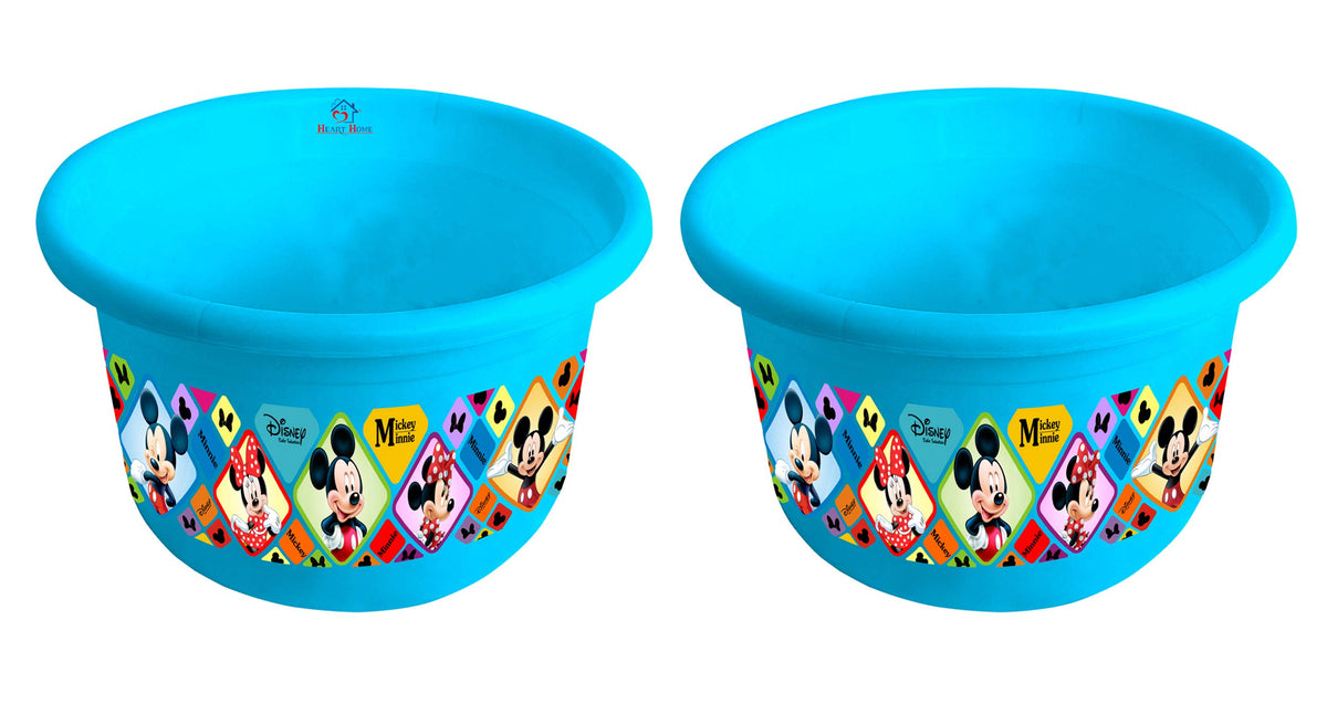 Heart Home Disney Mickey Minnie Print 2 Pieces Unbreakable Plastic Multipurpose Bath Tub/Washing Tub 25 Ltr (Blue) -HS_35_HEARTH17891