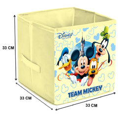 Heart Home Disney Print Non Woven 4 Pieces Fabric Foldable Storage Cube For Toy,Books,Shoes Storage Box With Handle,Extra Large (Royal Blue & Cream)-HHEART16228