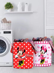 Kuber Industries Disney Print Round Non Woven Fabric Foldable Laundry Basket, Toy Storage Basket, Cloth Storage Basket with Handles,45 LTR (Set of 2, Red & Pink)-KUBMART11681, standard