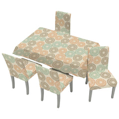 Kuber Industries Set of 5 Waterproof & Oil Repellent Dining Table Chair Cover 4 Seater Full Set | Washable & Dustproof Seat Cover Protector Slipcover Cloth | Multicolor Circular Pattern