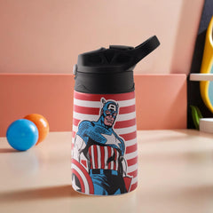 Kuber Industries 350 ml Insulated Water Bottle | Captain America Kids Water Bottle | Stainless Steel Kids Water Bottle | Water Bottle with Push-Button Flip Lid | Bottle For School | Red | Pack of 2